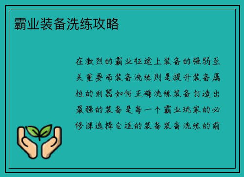 霸业装备洗练攻略